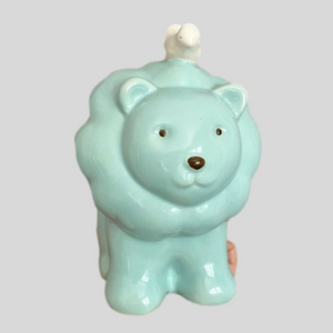 Pottery Barn Kids PBK Baby Blue Ceramic Lion Coin Bank